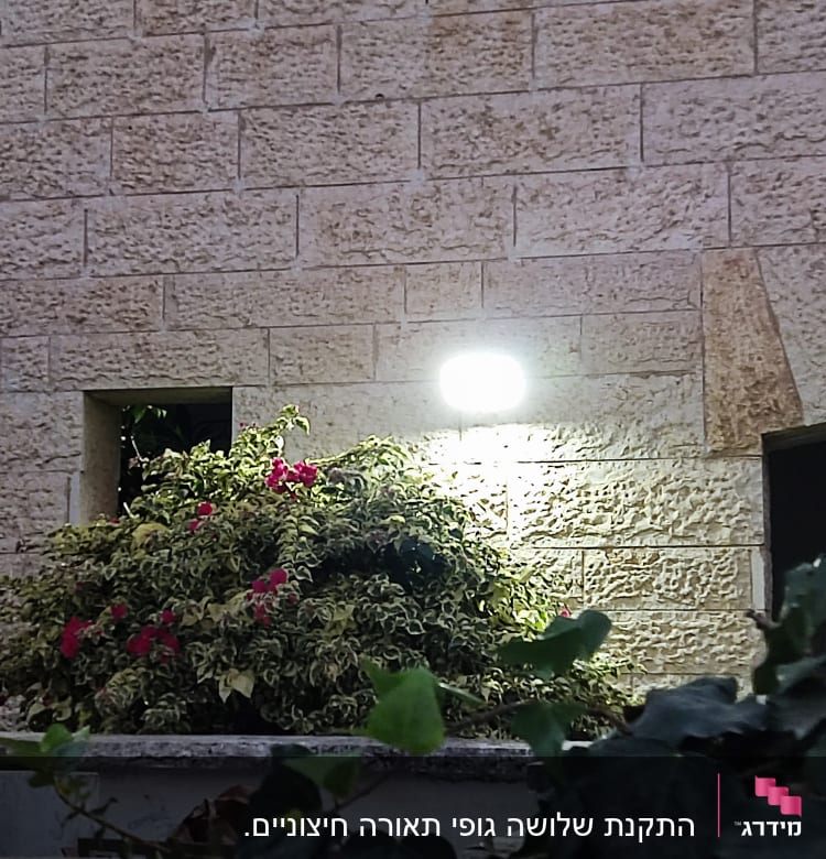 Outdoor wall light illuminating a stone wall